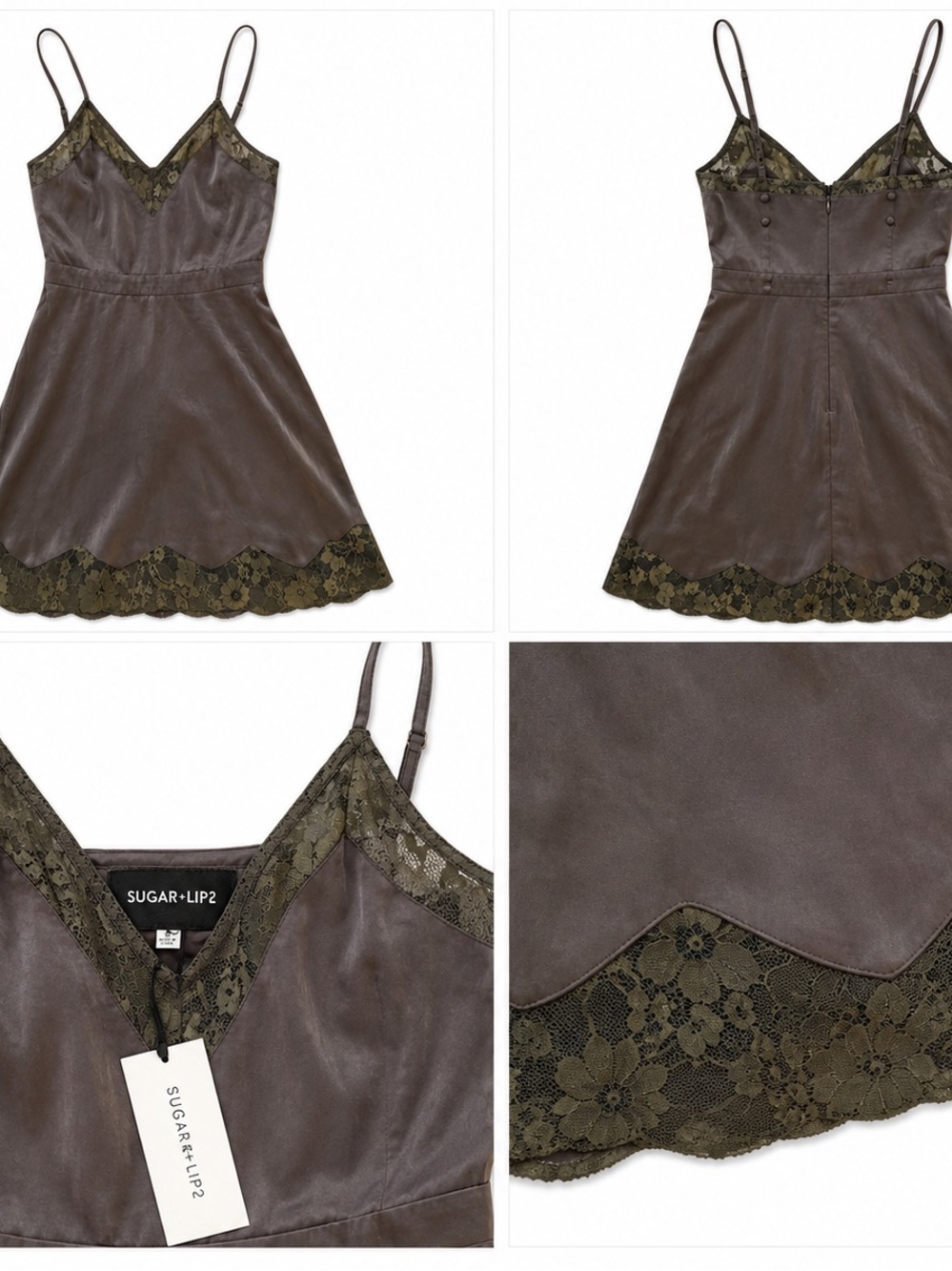 Sugarlips olive / gray lace-trim slip